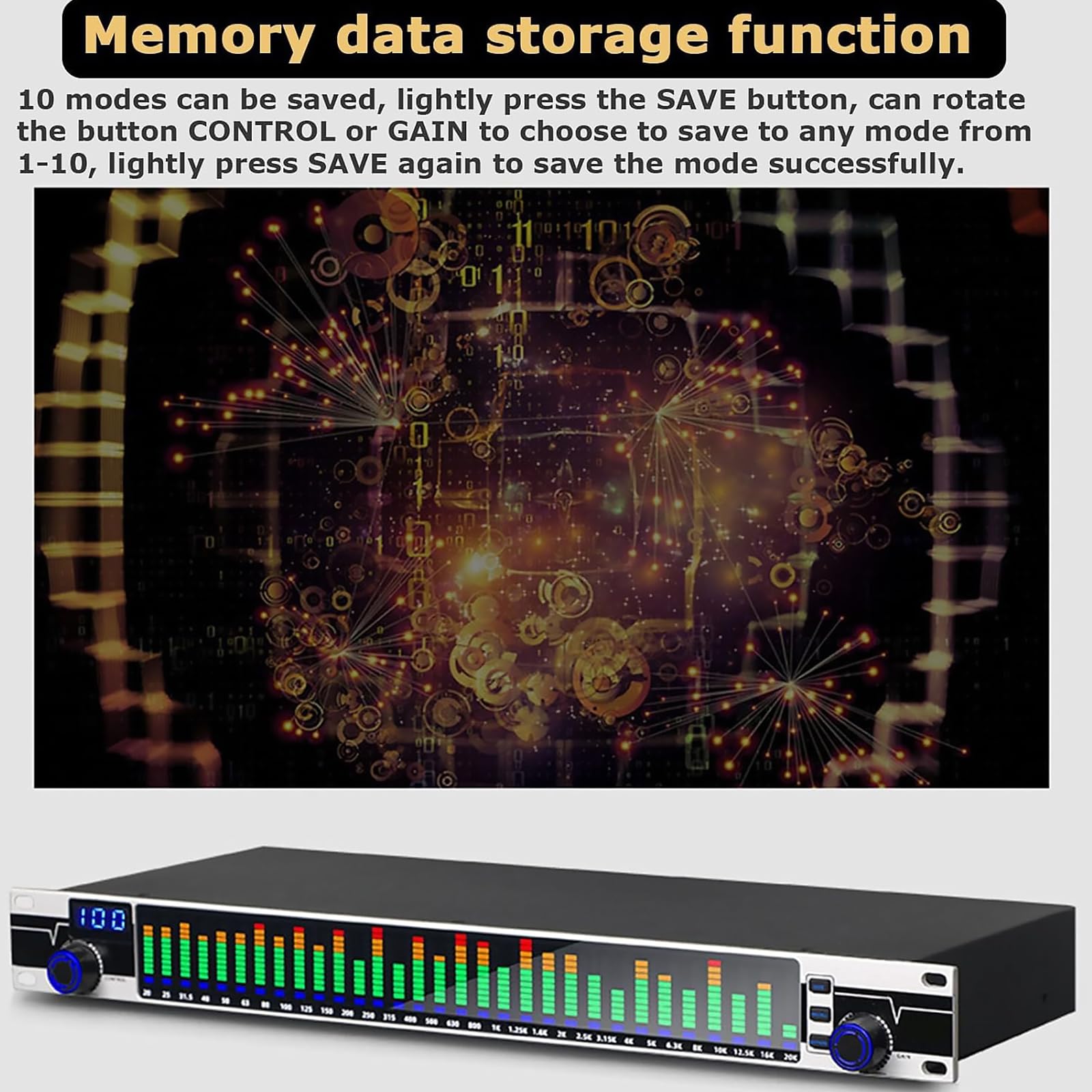Ecualizador Gráfico de 31 Bandas – EQ de Audio Digital con Pantalla de Espectro LED, 10 Efectos Preestablecidos, Chip de Procesamiento DSP, para Estudio de Grabación