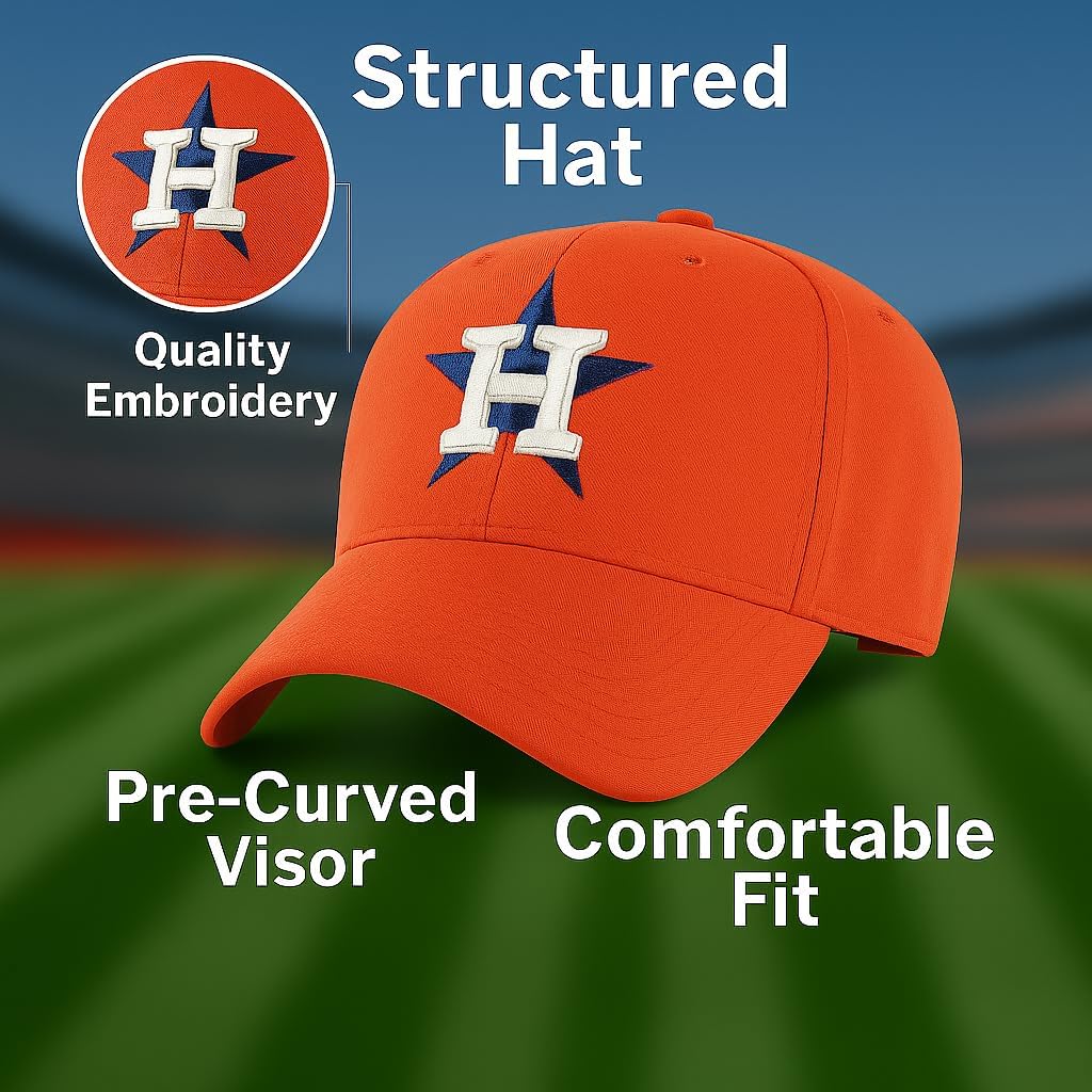 Officially Licensed Houston Youth Boys Girls Kids Baseball Hat Classic MVP Adjustable Team Logo Structured Orange Cap