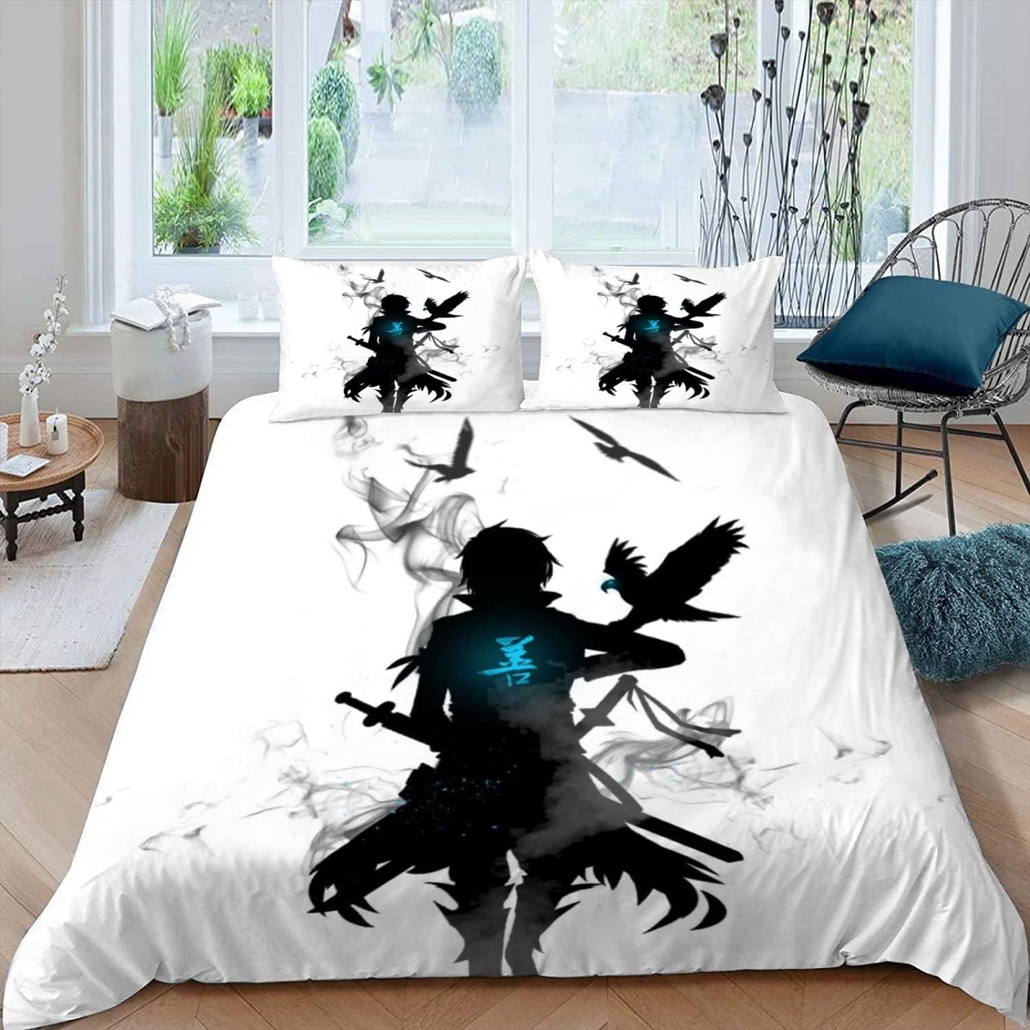 Housse de Couette 220x240 Style Animé Parure de Lit 2 Personnes Adultes Imprimé 3D Manga Japonais Microfibre Ensemble de Literie avec Fermeture Éclair et 2 Taies d'oreiller 50x75