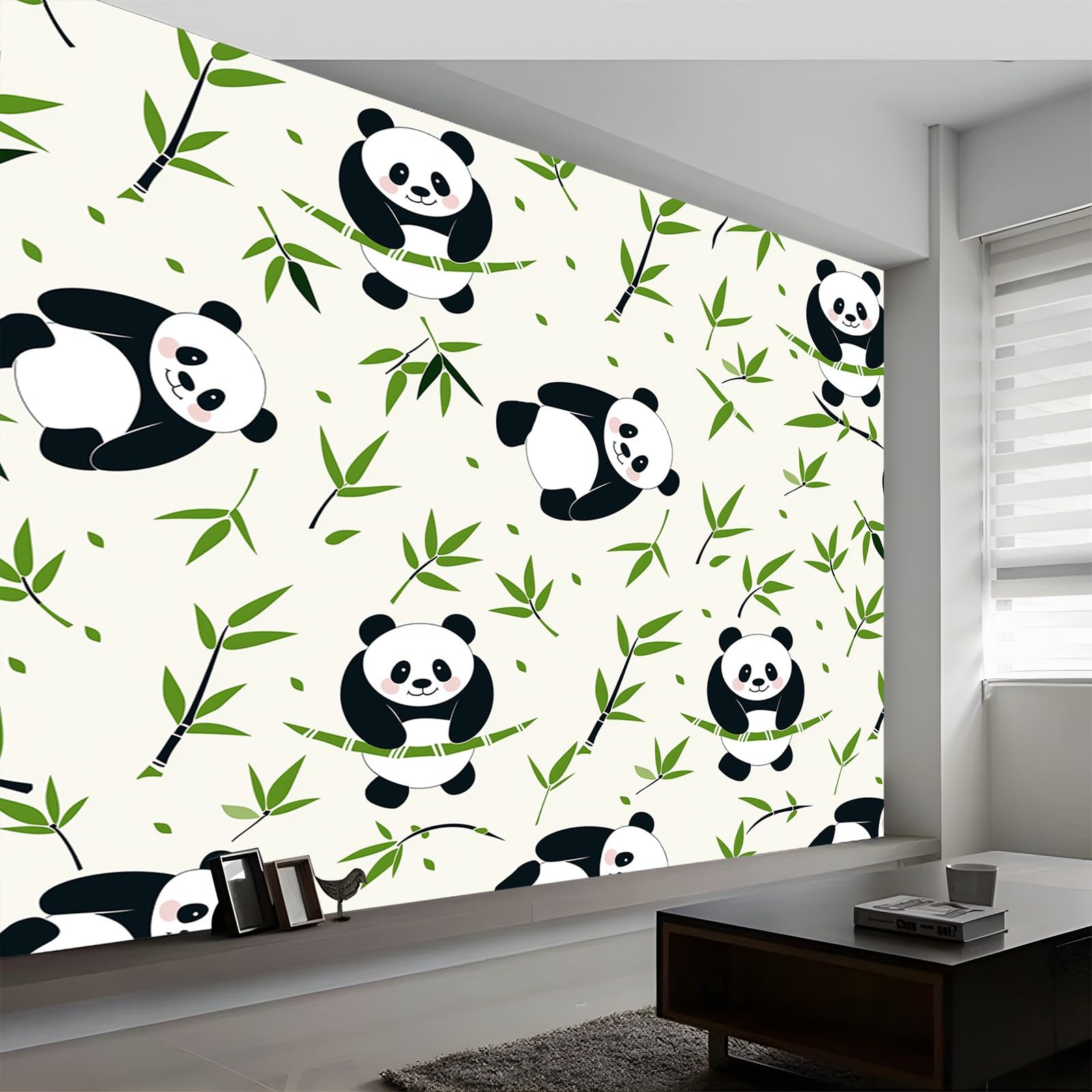 Prosta kreskówka panda jasnożółty wzór dekoracyjna tapeta na meble naklejki ścienne wodoodporna łazienka, salon kuchnia szafka 250 x 175 cm