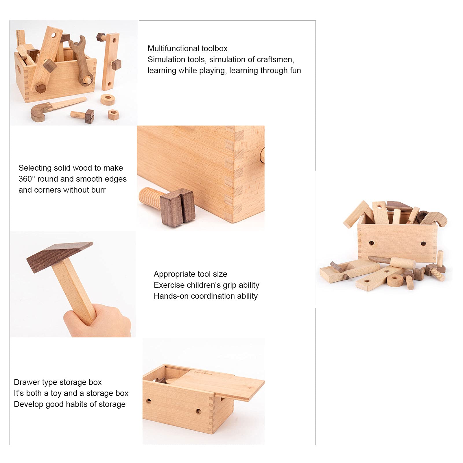 Kit de Herramientas niños, Conjunto de Herramientas para niños pequeños de Madera, Desmontaje de ensamblaje de la multifunción Educación temprana de la Caja de