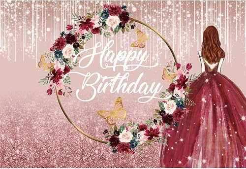 Telón de fondo de cumpleaños de color oro rosa para niñas, 10 x 6.5 pies, telón de fondo de cumpleaños de quinceañera para niña, decoración de