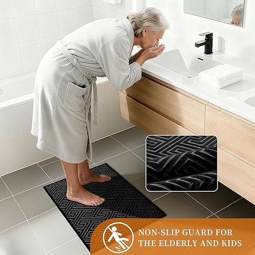 Miniatura 9 de YIHOUSE Alfombras de baño de 24 x 17 pulgadas, ultrafinas y antideslizantes, de secado rápido, absorbentes, para suelo de baño (negro, 24 x 17