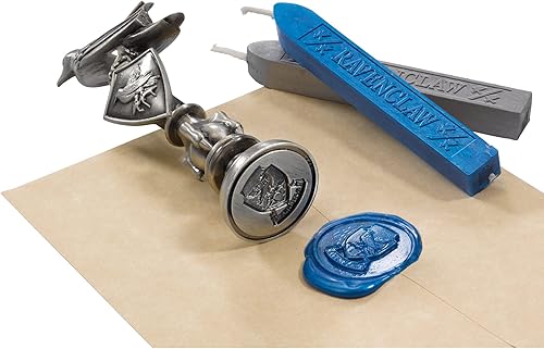 The Noble Collection Harry Potter Ravenclaw - Sello de cera de 6.5 pulgadas (6.5 in) de metal fundido a presión y juego de cera azul y plateada de