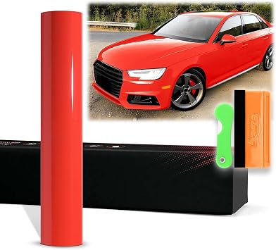 12"x60" 1FTx5FT PPF Paint Protection Film Gloss Racing Red Self Healing Auto Bra Vinyl Wrap Invisible Scratches Shield Sheet DIY with Tool Kit