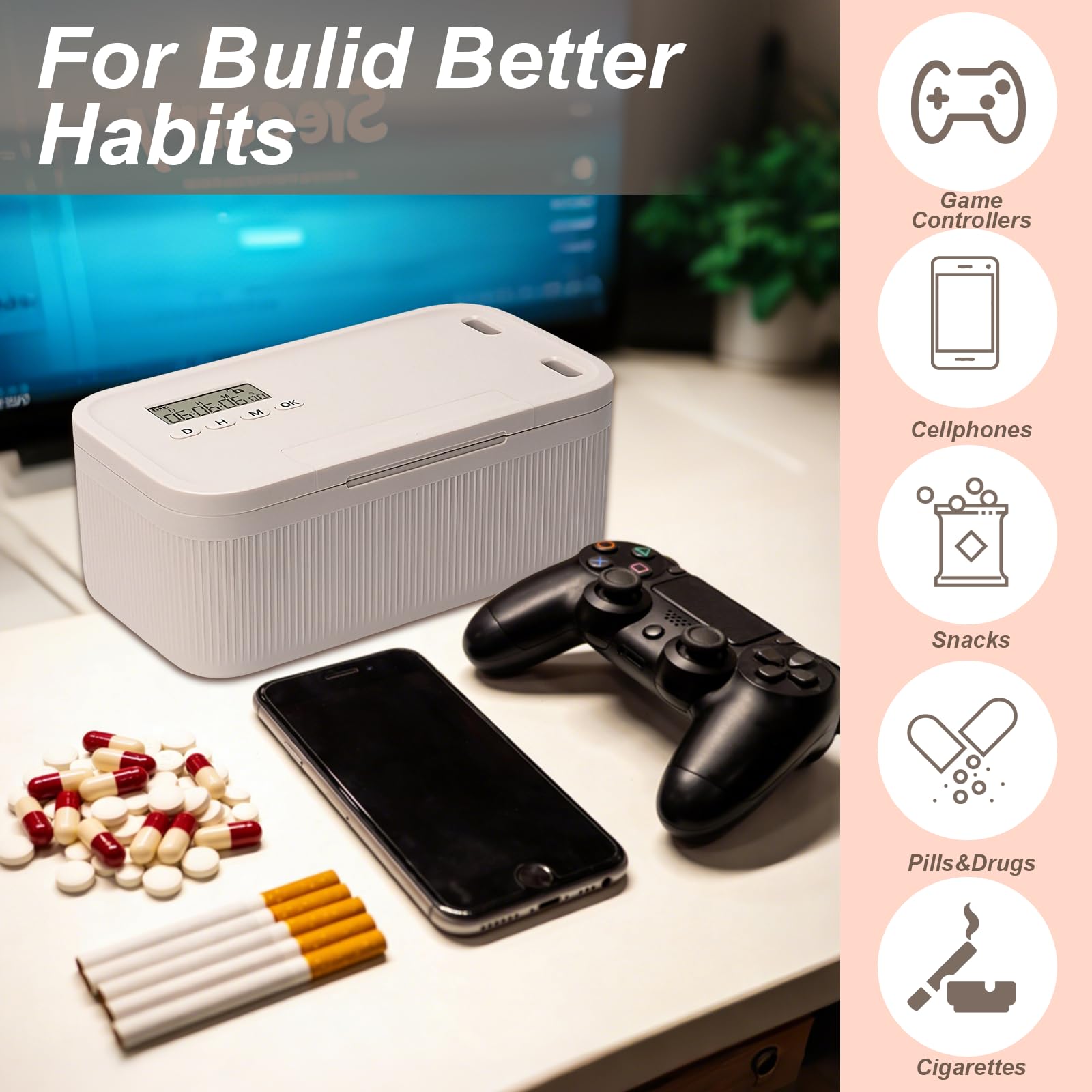 Handy Safe mit Zeitschloss, Zeitschloss Box Handy Safe Robust Tragbar Timer, Handy Safe mit 2 Arbeitsmodus 23.9 x 13.1 x 9.6 cm, Phone Lock Boxs Suchtmanagement für Medikamente, Handy, Snacks (Weiß)
