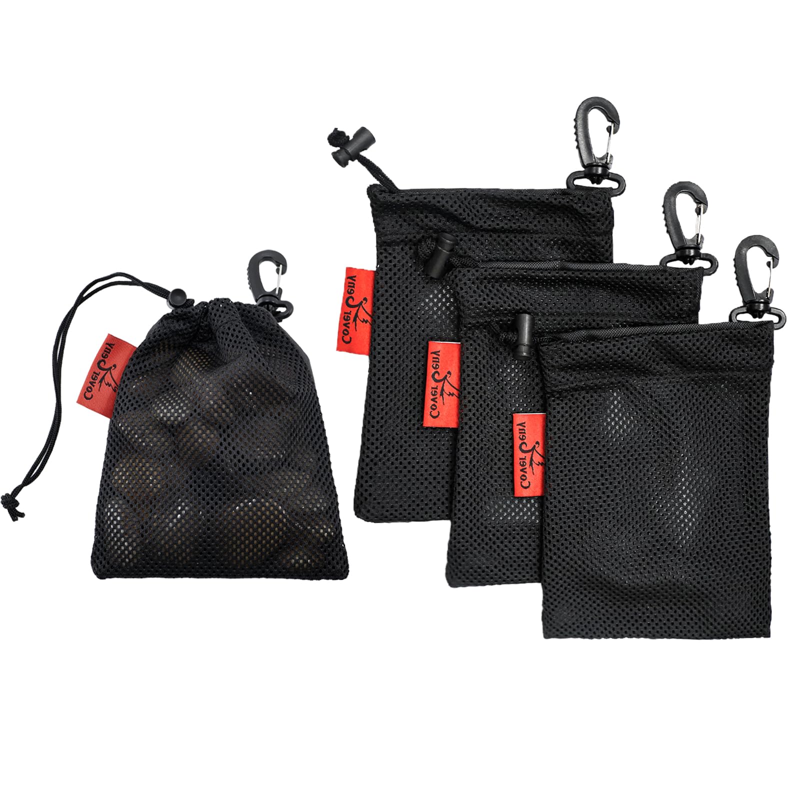Mesh Foraging Bags with Clip - 4-Pack (Sizes: 6"x8", 8"x10", 9"x12") - Drawstring & Toggle Closure for Rock Collecting, Mushroom Hunting, Beachcombing (6"x8")