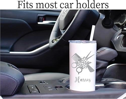 Miniatura 4 de Vaso de peluquería personalizado  Vaso de 20 onzas con tapa y popote  Acero inoxidable  Grabado con láser  Regalo de peluquería  Regalo de