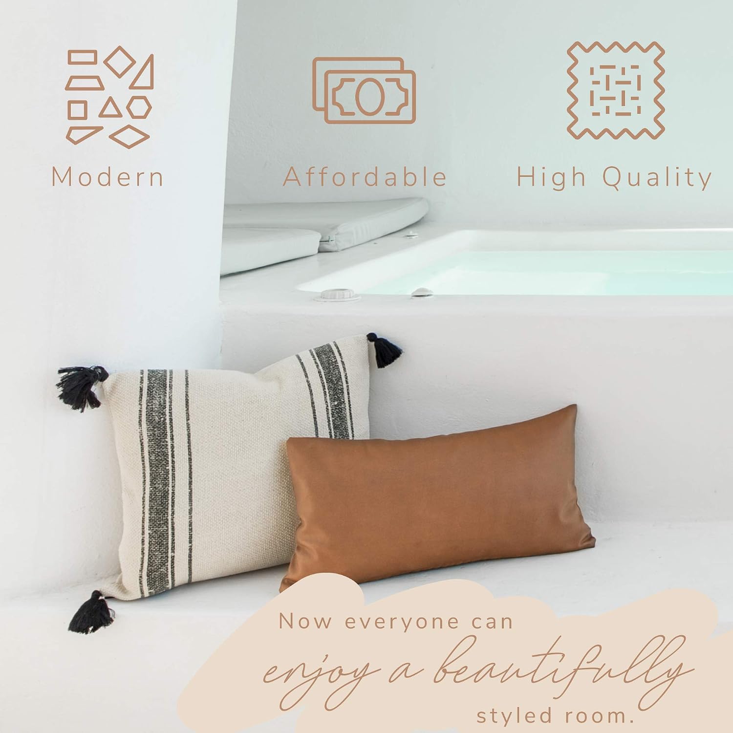 Woven Nook - Modern & Luxurious 18" x 18" Decorative Boho Throw Pillow Covers - Durable Quality & Machine Washable - Luca Design - Black, White, Grey, and Neutral - 2 Pack
