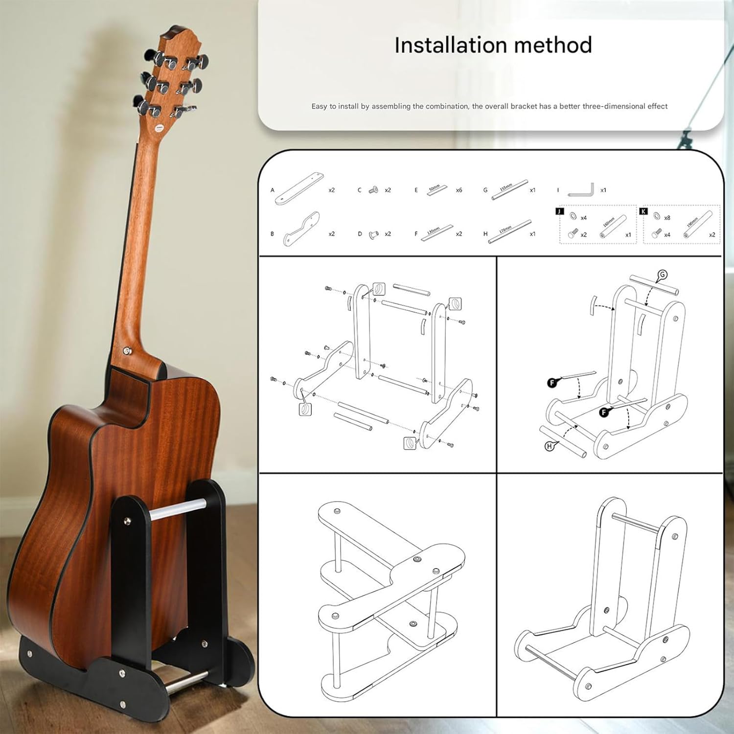Easy Assemble Wood Acoustic Guitar Rack Nonslip Floor Guitar Holder Portable Musical Instrument Display Stand Enduring Easy Assemble