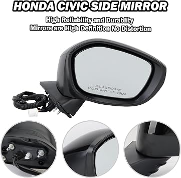 Right Passenger Side Mirror Compatible With 2022 2023 2024 2025 Honda Civic Sedan/Hatchback,Mirrors with Power Glass,Non-Heated,Manual Folding Black Replaces# HO1321350 76208T20A01