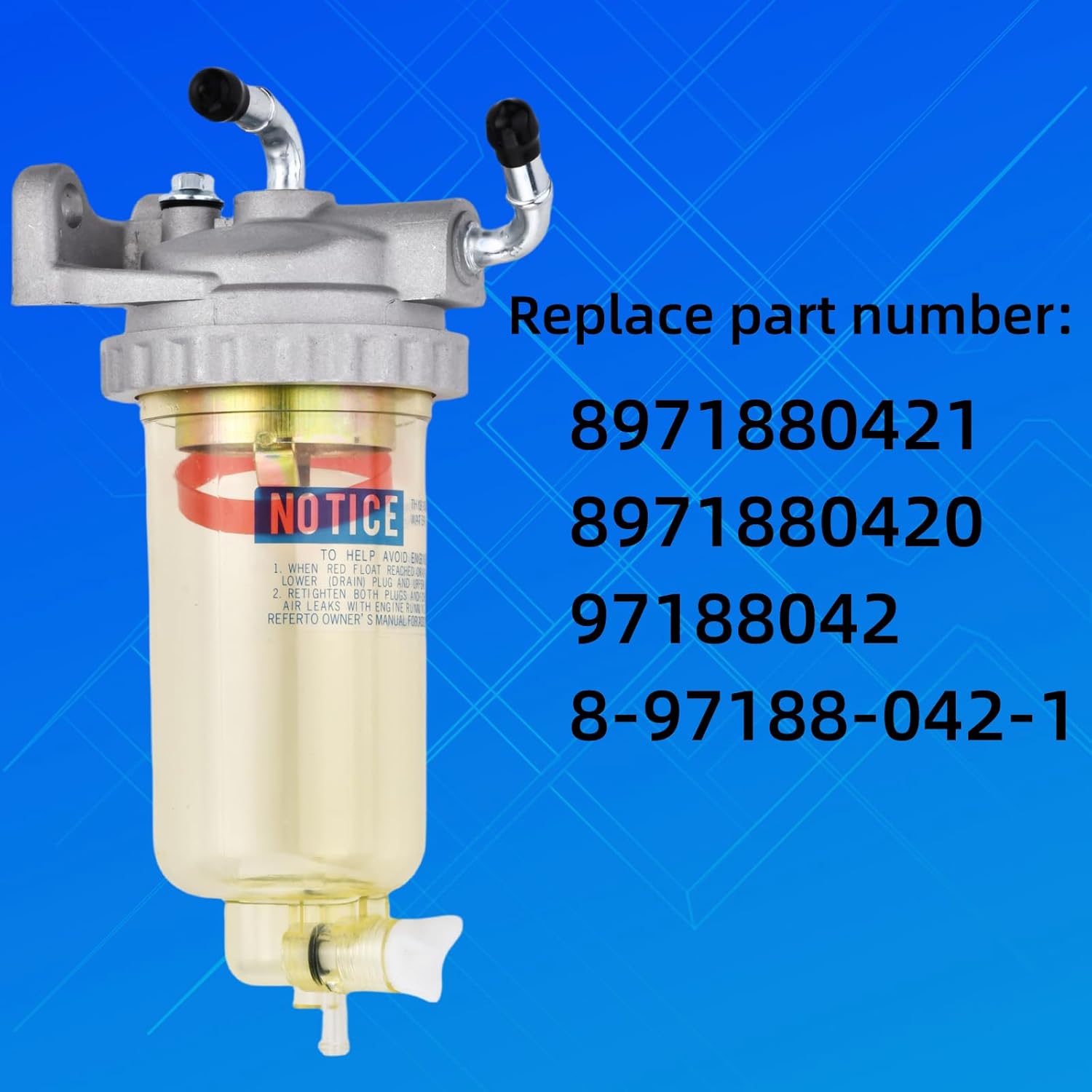 8971880421 Fuel Filter Water Sedimenter Separator Compatible with Isuzu NPR HD NQR 4HE1 4.8L 1998-2004 Replaces 8971880420 8971880421 97188042