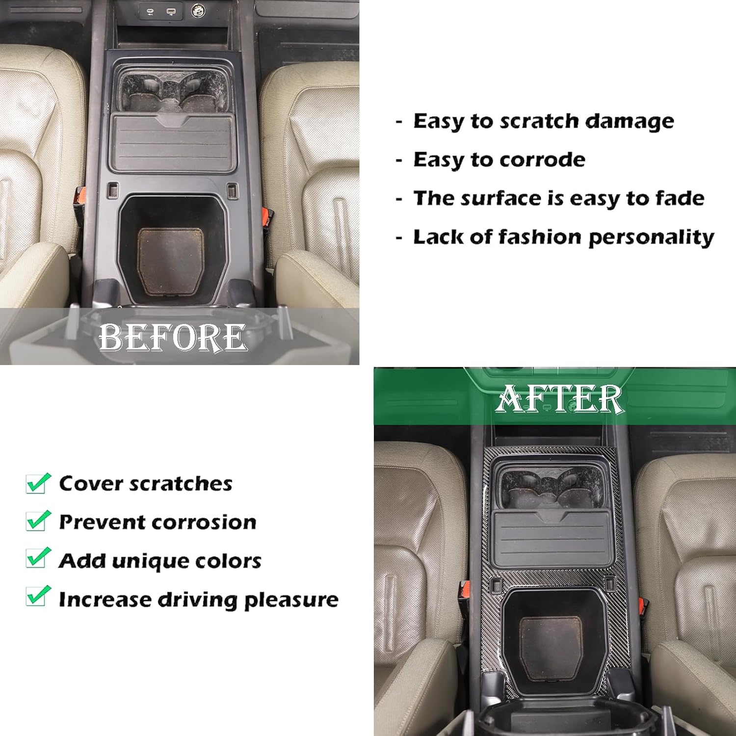 PIUGILH Car Center Console Storage Panel Cover Trim Compatible with Land Rover Defender 90 110 130 2020-2024 Accessories, Soft Carbon Fiber Interior Decorative Sticker, 1Pcs