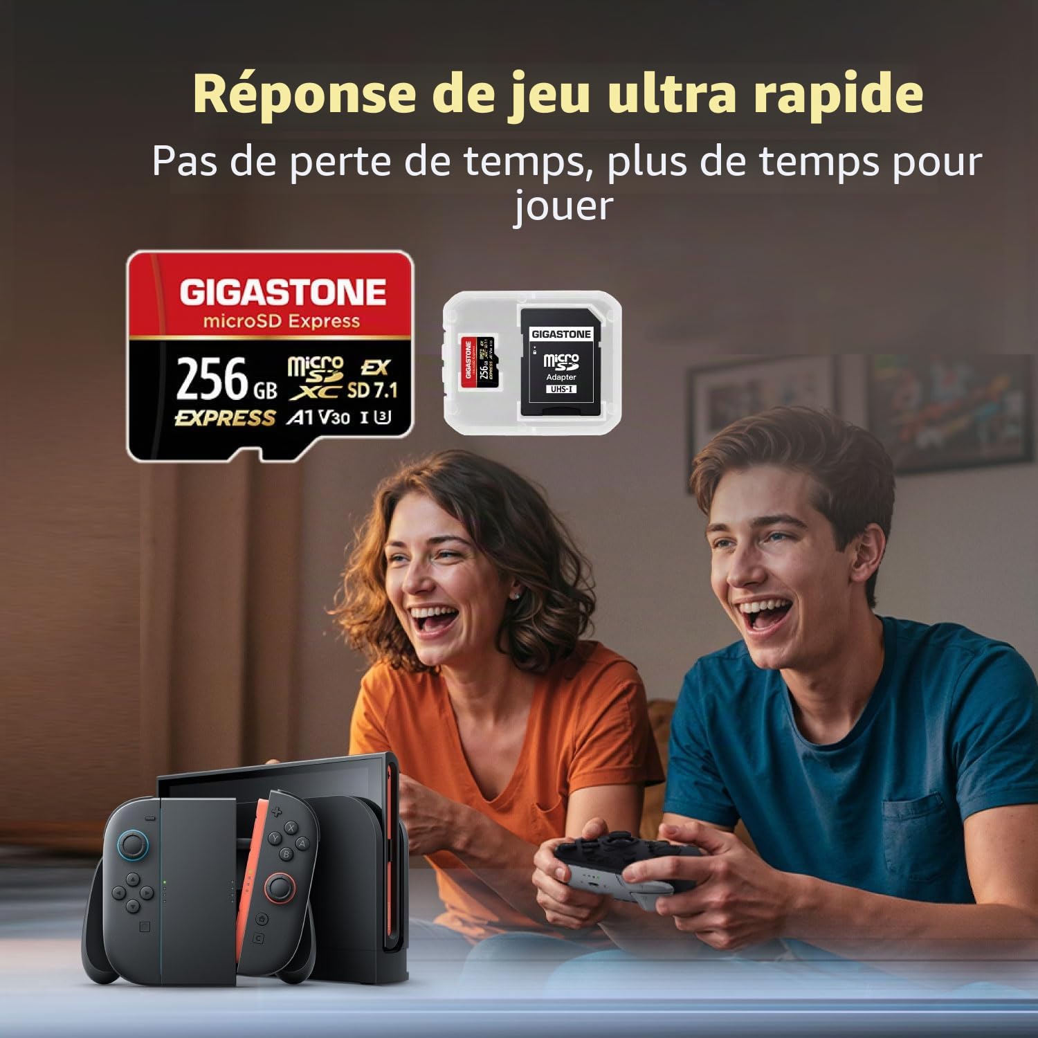 GIGASTONE Carte mémoire microSD Express 256 Go SD 7.1 Vitesse jusqu'à R/W 880/650 Mo/s Compatible avec Nintendo-Switch 2, Appareil Photo Professionnel, A1 V30 U3, avec Adaptateur SD