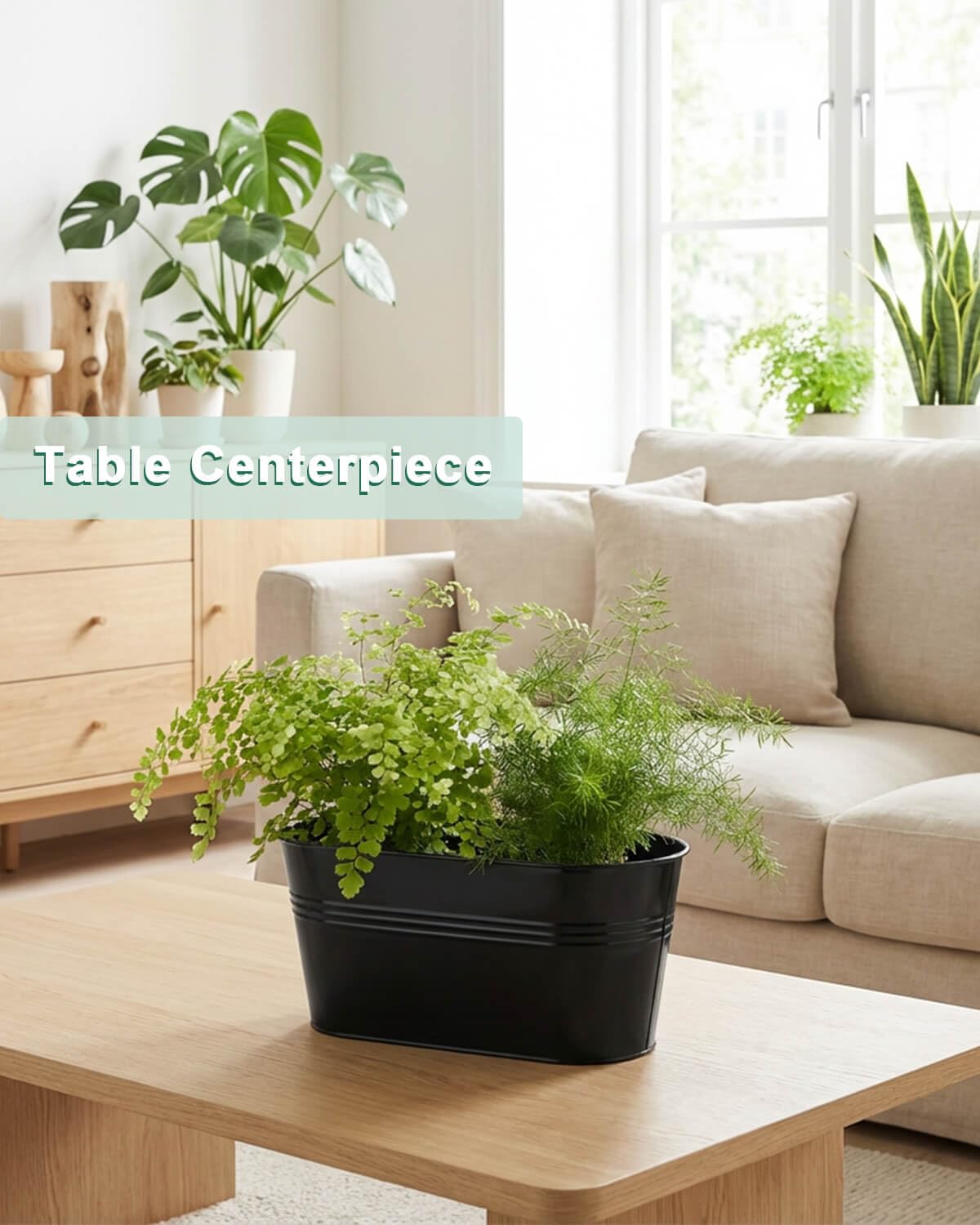 vensovo Maceta de metal para plantas al aire libre, paquete de 5 macetas colgantes para balcón con ganchos desmontables y agujeros de drenaje, ovaladas, para decoración del hogar y jardín, color negro