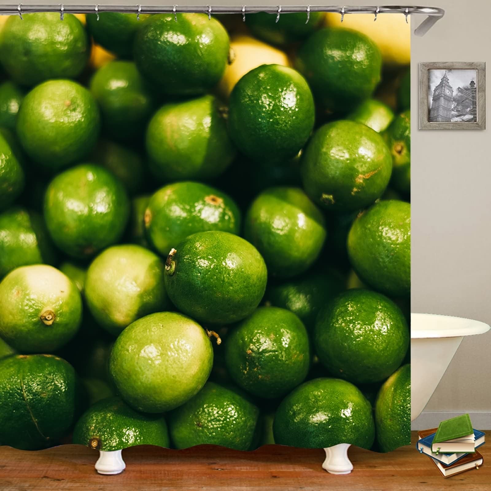 Rideau de douche vert 180x180 cm en polyester imprimé citrons KnSam