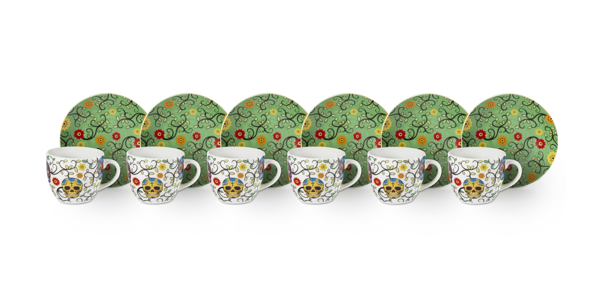 Excelsa Calavera zestaw 6 filiżanek do espresso, porcelana, pojemność 70 ml, wielokolorowy