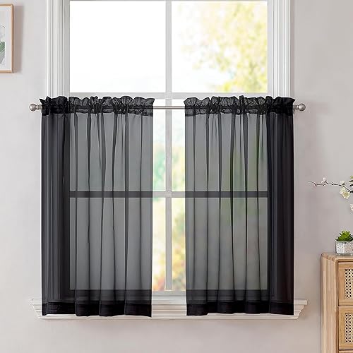 Simplebrand Cortinas traslúcidas para filtrar la luz, bolsillo para cortinero, 2 paneles para media ventana, elegantes, sala de estar, dormitorio,
