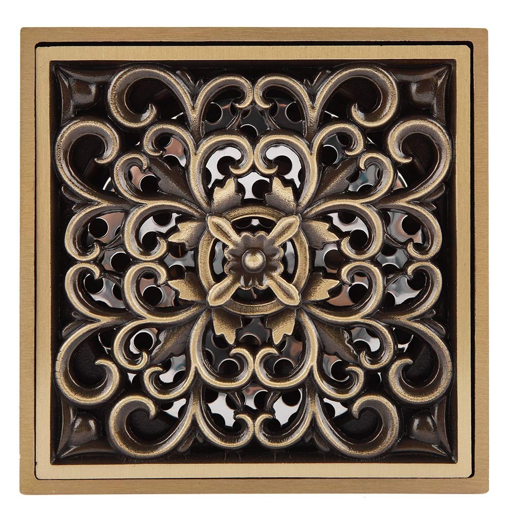BuyWeek Bonde de Douche, Siphon de Sol Carre Siphon Douche Antique en Laiton Grille de Couverture de Crépine de Vidange de Salle de Bains 10 cm (#1)