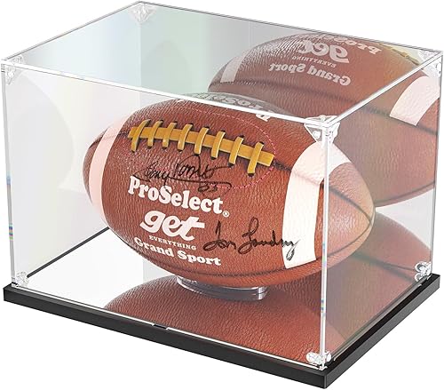 Vitrina de fútbol con respaldo y base de espejo, vitrina acrílica para fútbol americano de tamaño completo (12 x 8 x 8 pulgadas, 11.8 x 7.9 x 7.9 in)