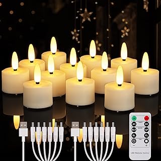 FREEPOWER Rechargeable Flameless Tea Lights Candles Flickering with Remote Timer, Black Wick Battery Operate LED Tealights for Home Decor, Party and Holiday Decoration, 12PCS USB Rechargeable