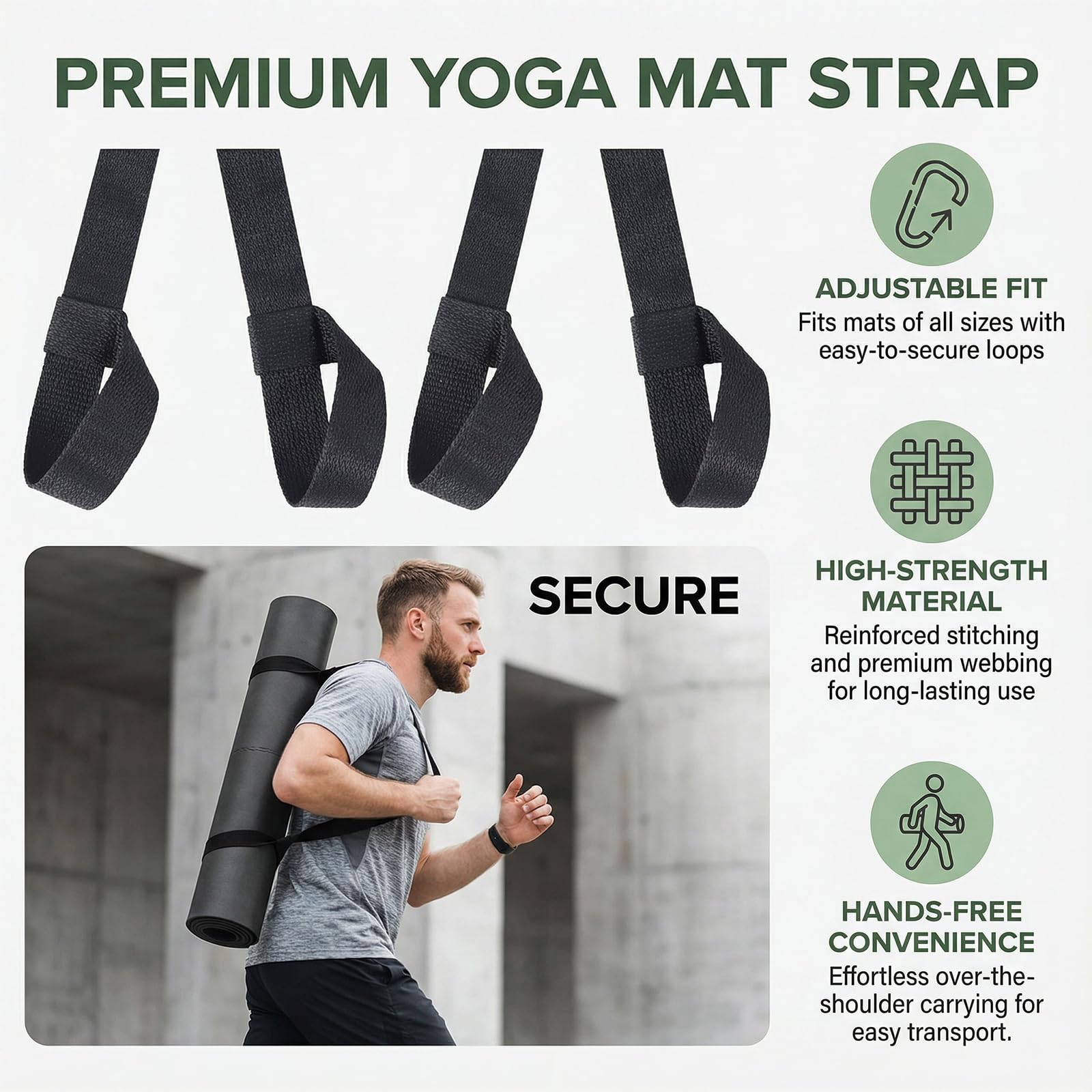 2 Pezzi Cinghia Tappetino Yoga, Porta Tappetino Yoga Nero, Porta Tappetino Yoga Regolabile per Yoga, Pilates, Esercizi, Aerobica, Tappetino Esercizi Sport (Tappetino Yoga Non Incluso)