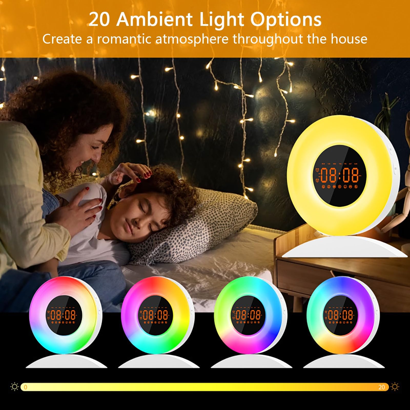Despertador con Luz De Amanecer, Simulación Suave Del Amanecer y Atenuación Del Atardecer, 8 Sonidos Naturales De Ruido Blanco, Función De Repetición para Relajarse