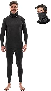 Merino.tech 100% Merino Wool Base Layer Mens - Thermal Underwear Set with Neck Gaiter
