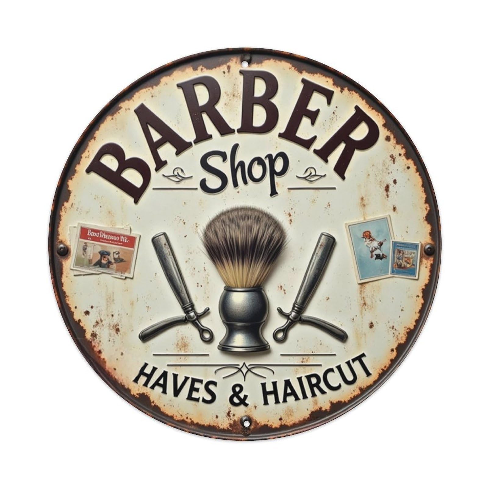 Vintage Barber Shop Sign Vintage Aluminium Metal Sign, Retro Wall Decor for Home, Bar, Garage & Farmhouse 20x20cm