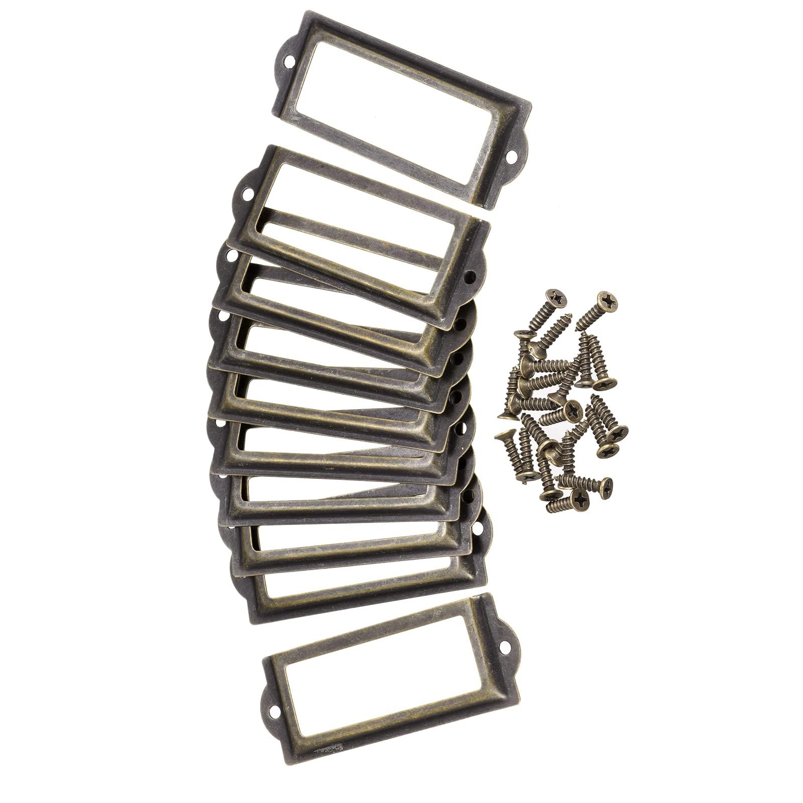 TA-VIGOR 83 x 30mm Antique Metal Label Holders Flie Card Frame 10pc Bronze