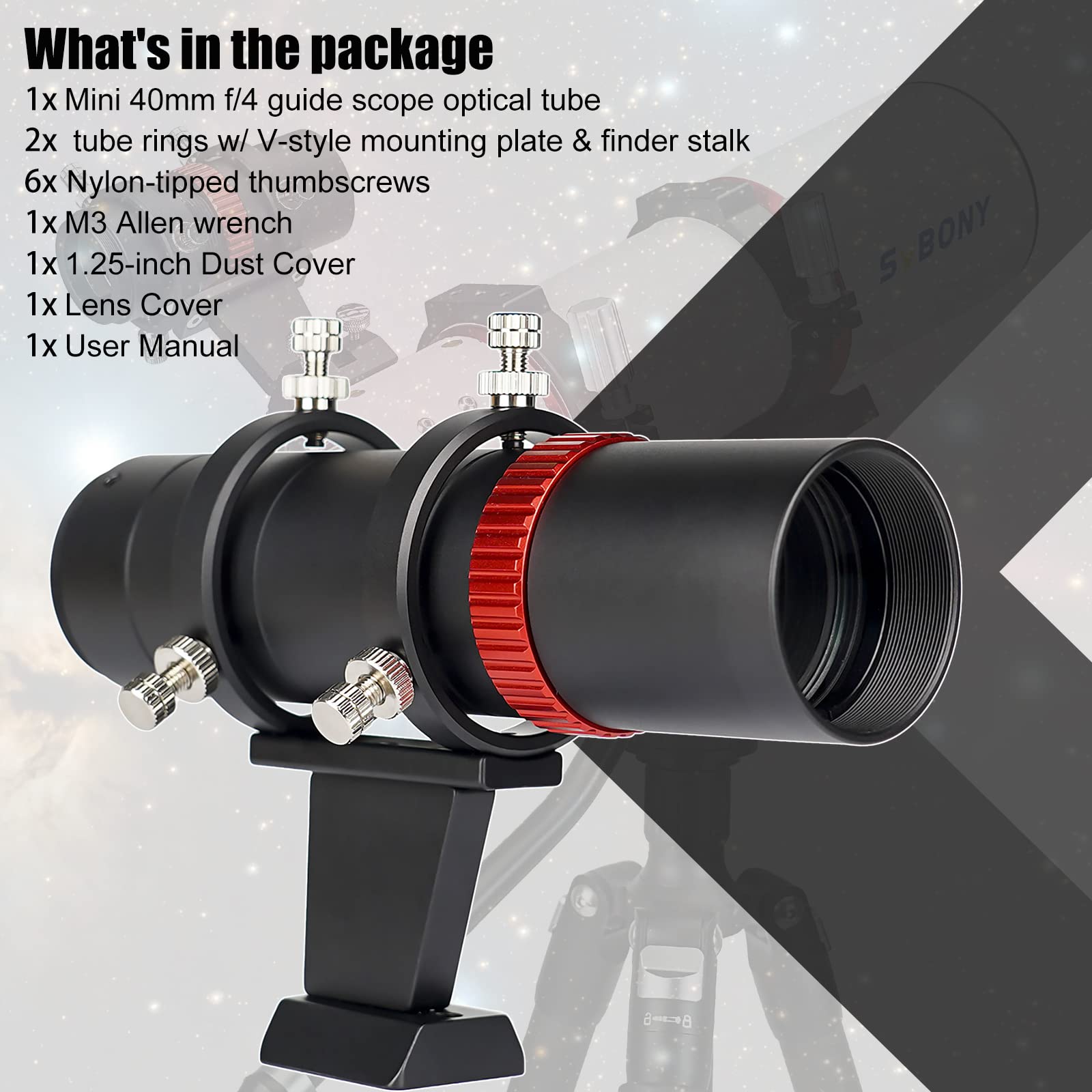 Svbony SV165 Mini Guide Scope 40F4, 1,25Zoll FMC-Beschichtung mit Spiralförmigem Fokussierer, Koaxiale Ausrichtung, Einstellbar Aluminiumlegierung, Kompatibel mit ZWO QHY Auto Guide Find Camera