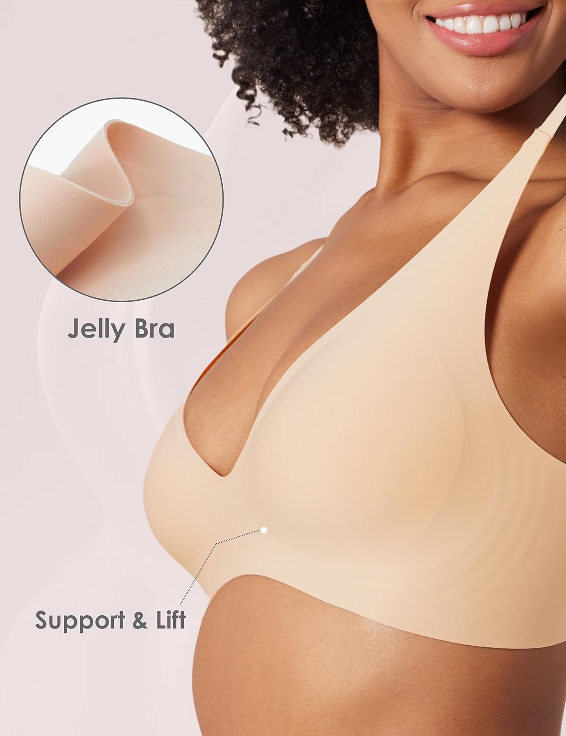 Tarbo Jelly Push Up Wireless Bra for Women-Plunge Seamless No Underwire Support Bras,Adjustable Strap,Invisible Lift Bralette - Image 4