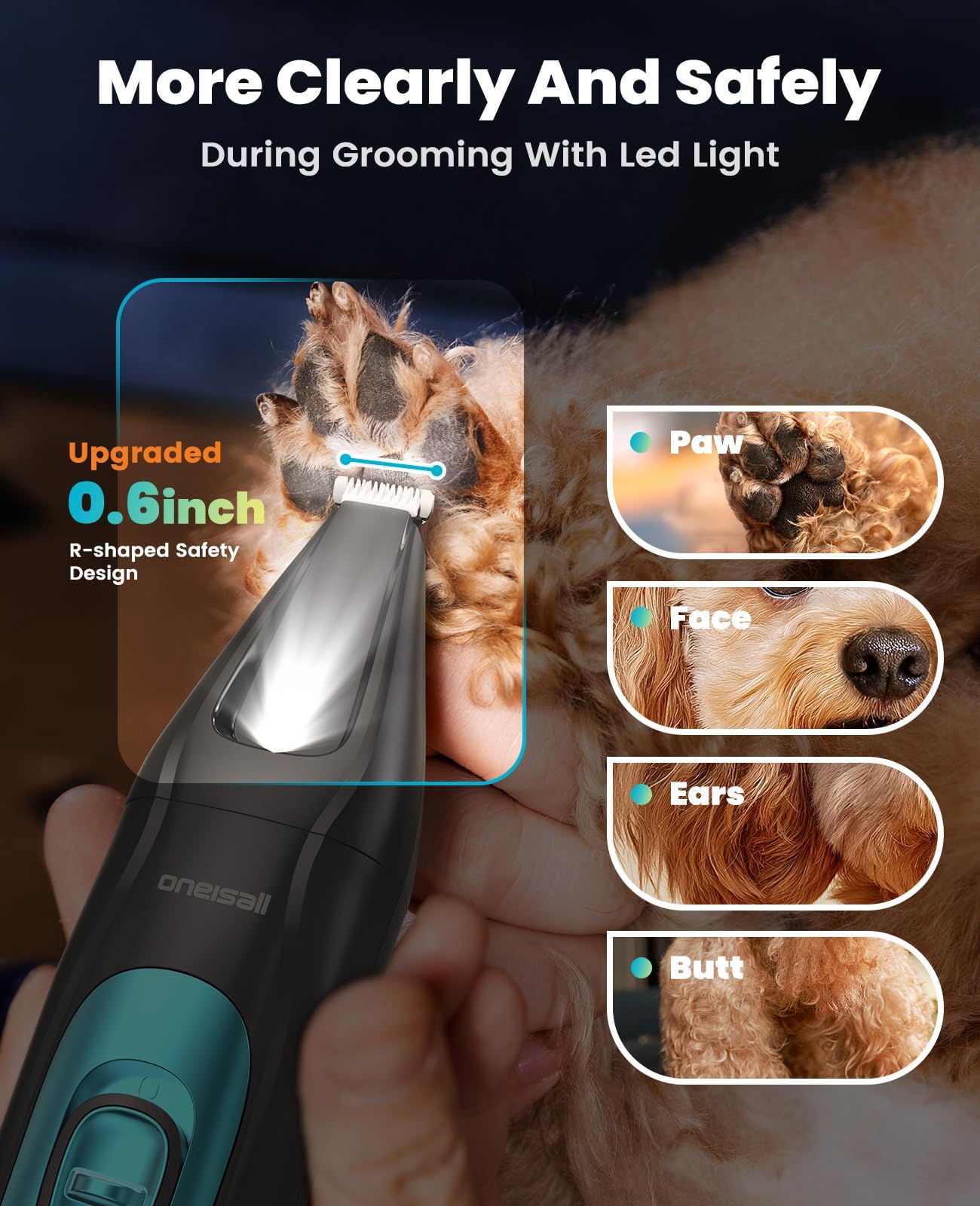 Oneisall 4-in-1 Dog Grooming Kit - LED Light -4 Oneisall 4-in-1 Dog Grooming Kit - LED Light -4