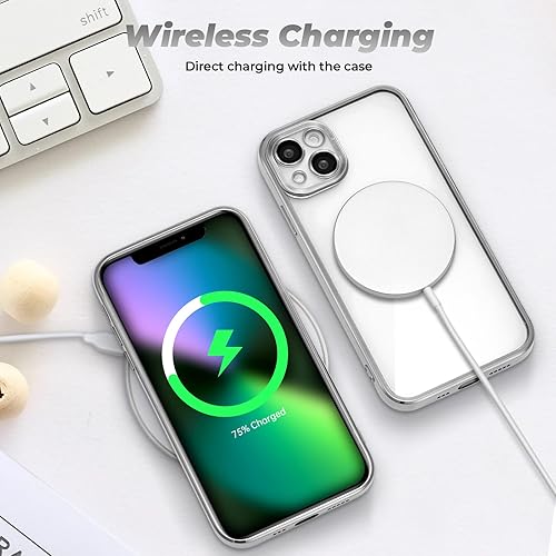 Miniatura 2 de ZCDAYE Funda para iPhone 14  Borde plateado galvanizado suave TPU a prueba de golpes con compatibilidad de carga inalámbrica