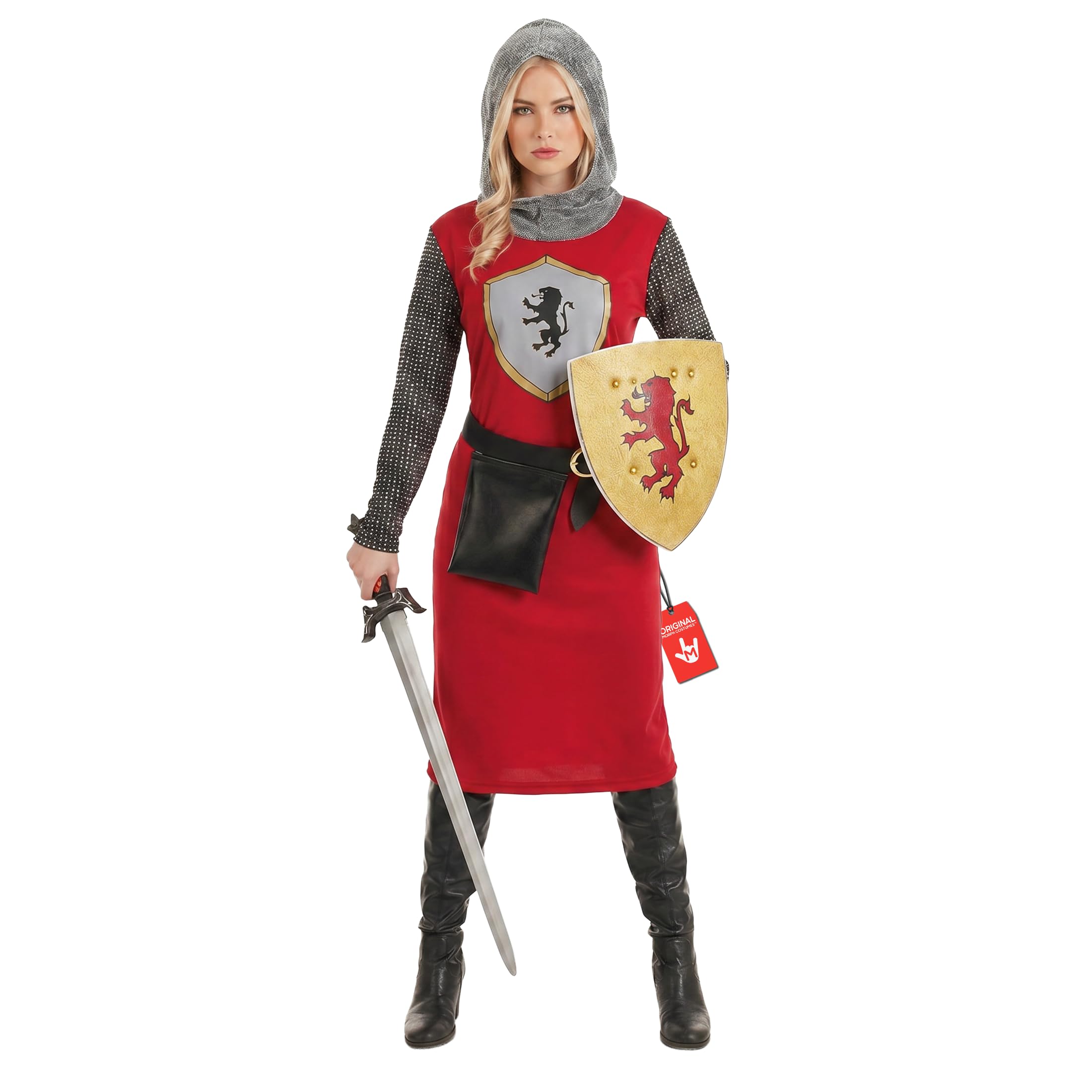 Fun Shack Costume Cavaliere Donna, Costume Medievale Halloween Donna | Abito con Effetto Cotta di Maglia, Cintura & Scudo, Stile Medievale, Perfetto per Halloween, Ideale per Travestirsi