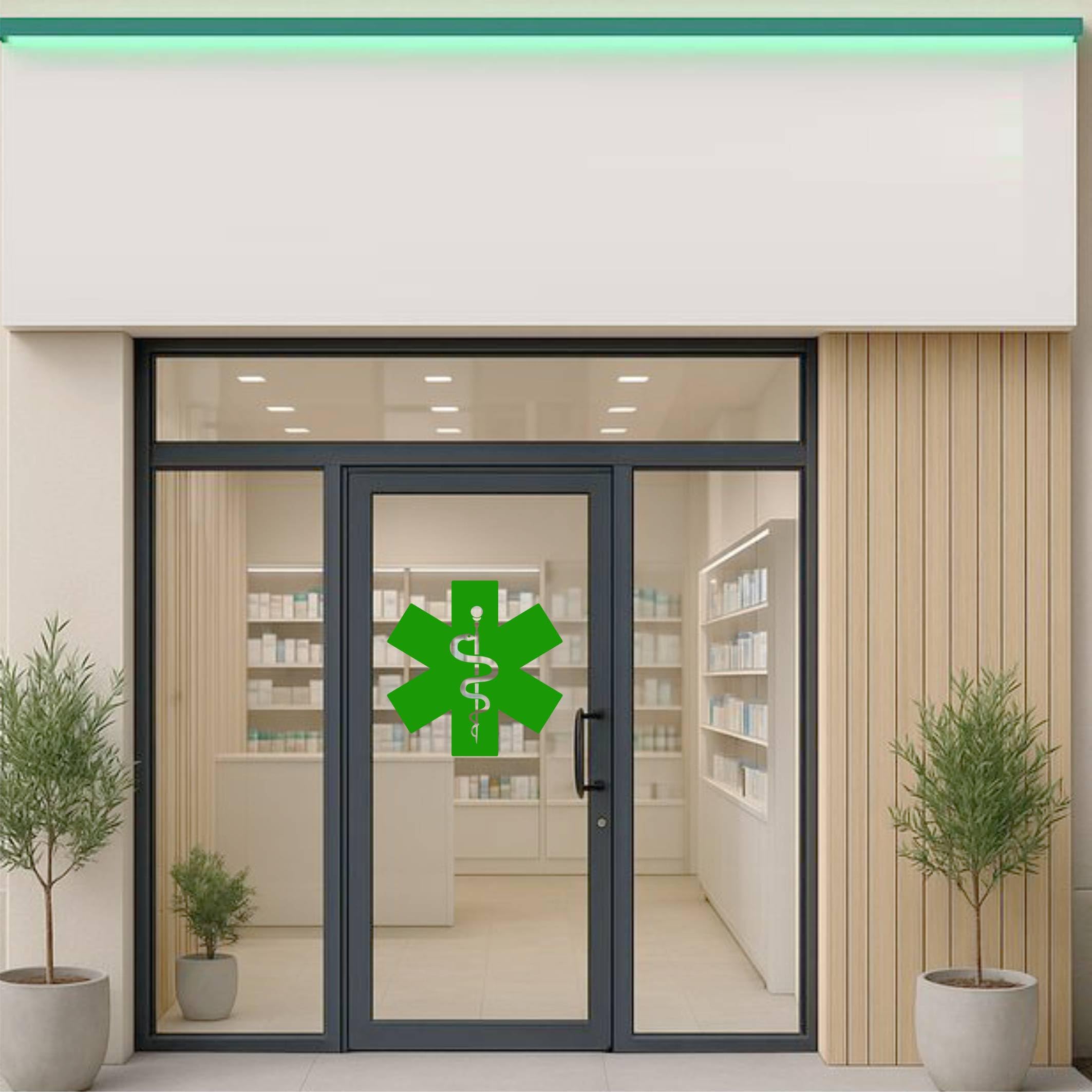 Adesivo (PEZZI 1) Farmacia insegna per vetrina simbolo negozio pharmacy dottore vetrofania da attaccare su porta di vetro Kit A L389 (064 Verde Lime, 35 x 35 cm)