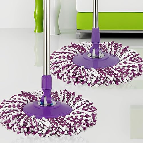 Miniatura 5 de Paquete de 4 cabezales de microfibra de repuesto para fregona giratoria, microfibra de tamaño estándar de forma redonda, color morado y blanco