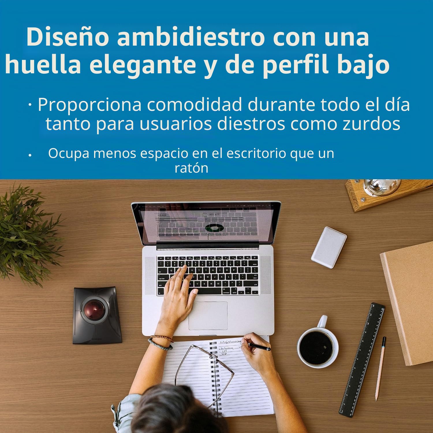 Kensington K72080WW - Trackball SlimBlade Pro, Ratón Ergonómico Inalámbrico con Bluetooth/Cable/Dongle, Recargable por USB con Duración de 4 Meses, Windows y macOS, Ambidiestros, Seguimiento Óptico | Batería recargable, Bluetooth y opciones de conexión de