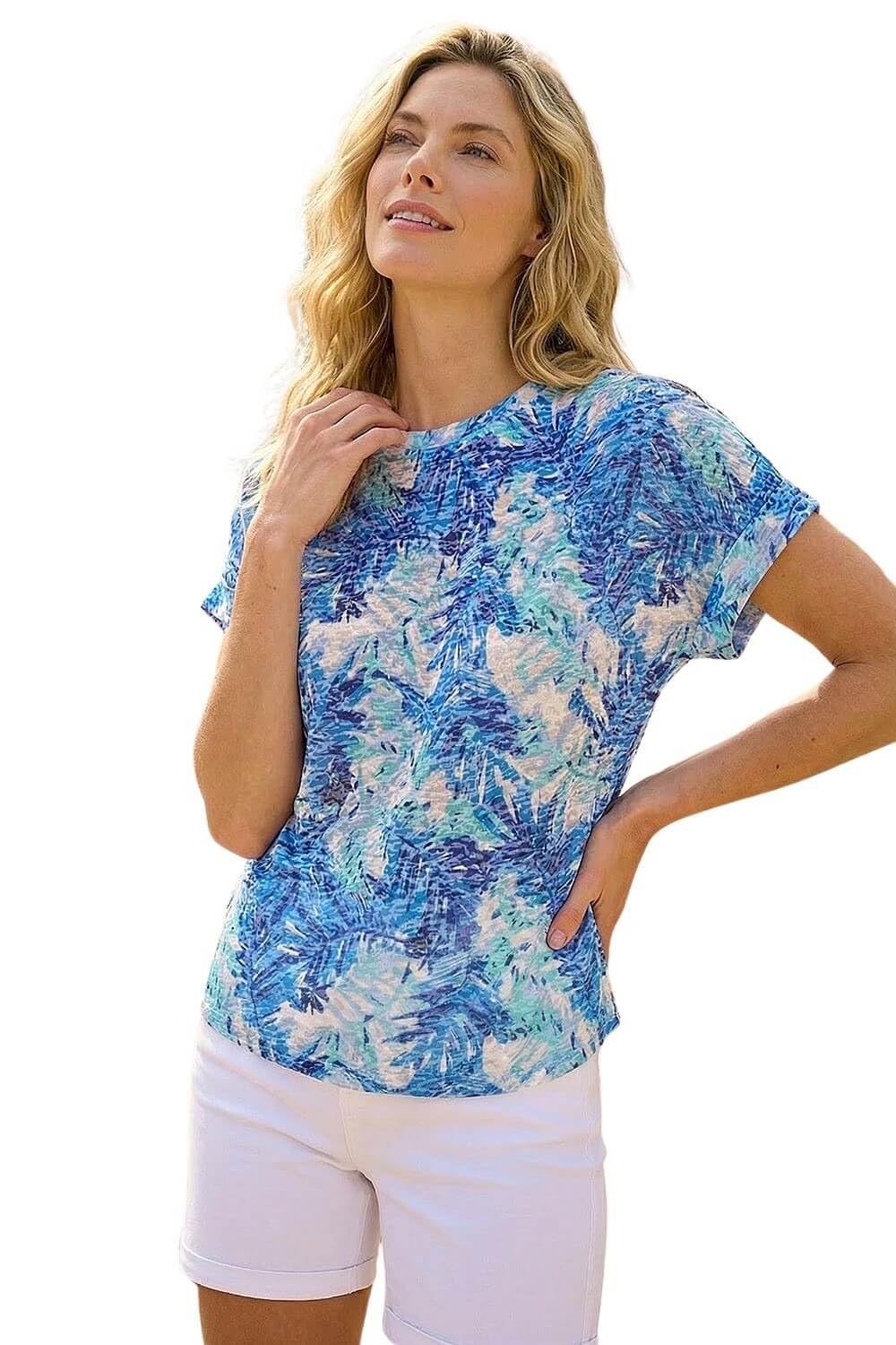 Roman Originals T-Shirt for Women UK - Ladies Tee Shirt Summer Top Holiday Day Causal Short Sleeve Blouses Round Crew Boat Neck Lightweight - Burnout Blue - Size 20
