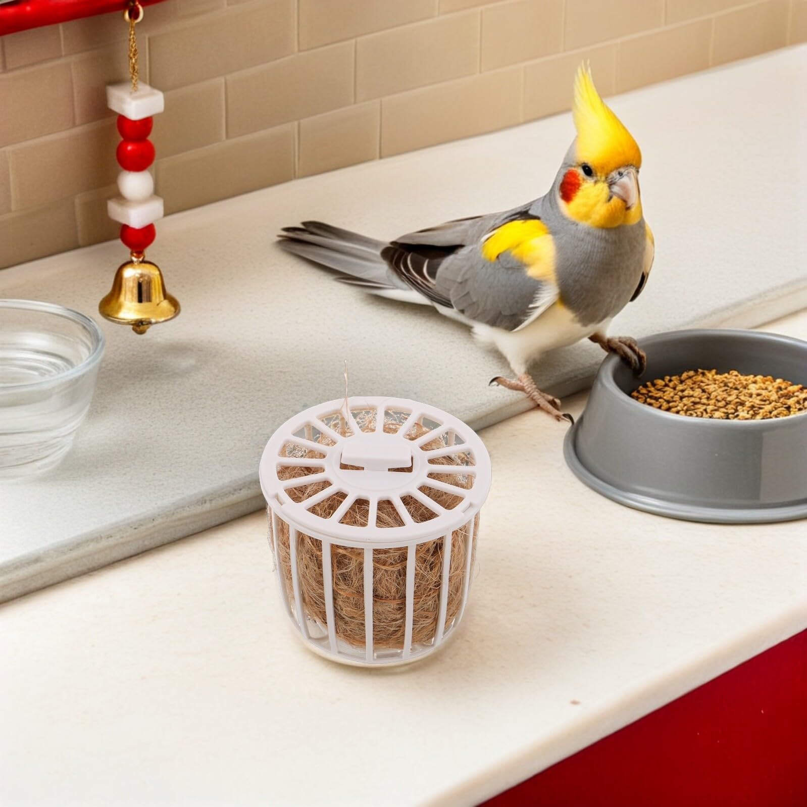 BESPORTBLE Nid de Reproduction Naturel en Jute avec Panier de Rangement Matériaux de Nidification pour Canaris Perruches et Pinsons Litière Confortable et Hygiénique pour Cage D’Oiseaux