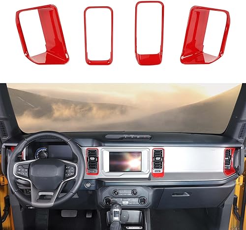 Cubierta de anillo lateral de ventilación de aire para consola central Ford Bronco 24 puertas 2021 + (ABS, 4 piezas, rojo) Modelo A