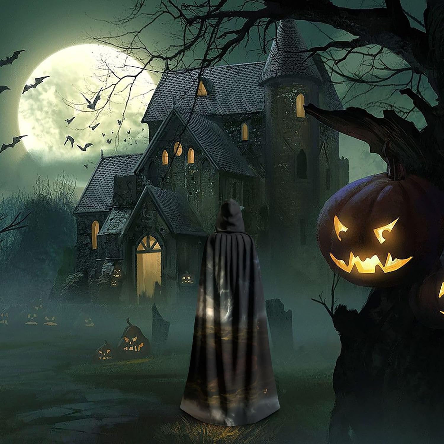Huge tornado Prints Adult Hooded Cape Cloak for Halloween, Role-Playing, and Costume Parties