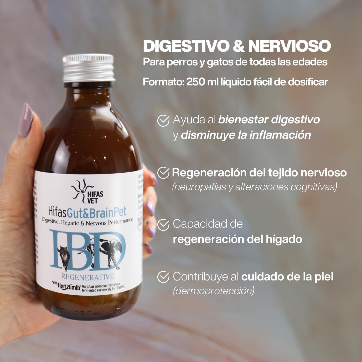 HIFAS Vet - Gut&Brain Pet Probioticos para Perros y Gatos, Suplemento Digestivo para reforzar la Salud Intestinal - 250 ml