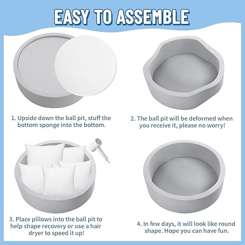 Miniatura 6 de Piscina de bolas de espuma para niños pequeños con 200 pelotas, gran piscina de pelotas para bebés con esponja de memoria suave, corralito para