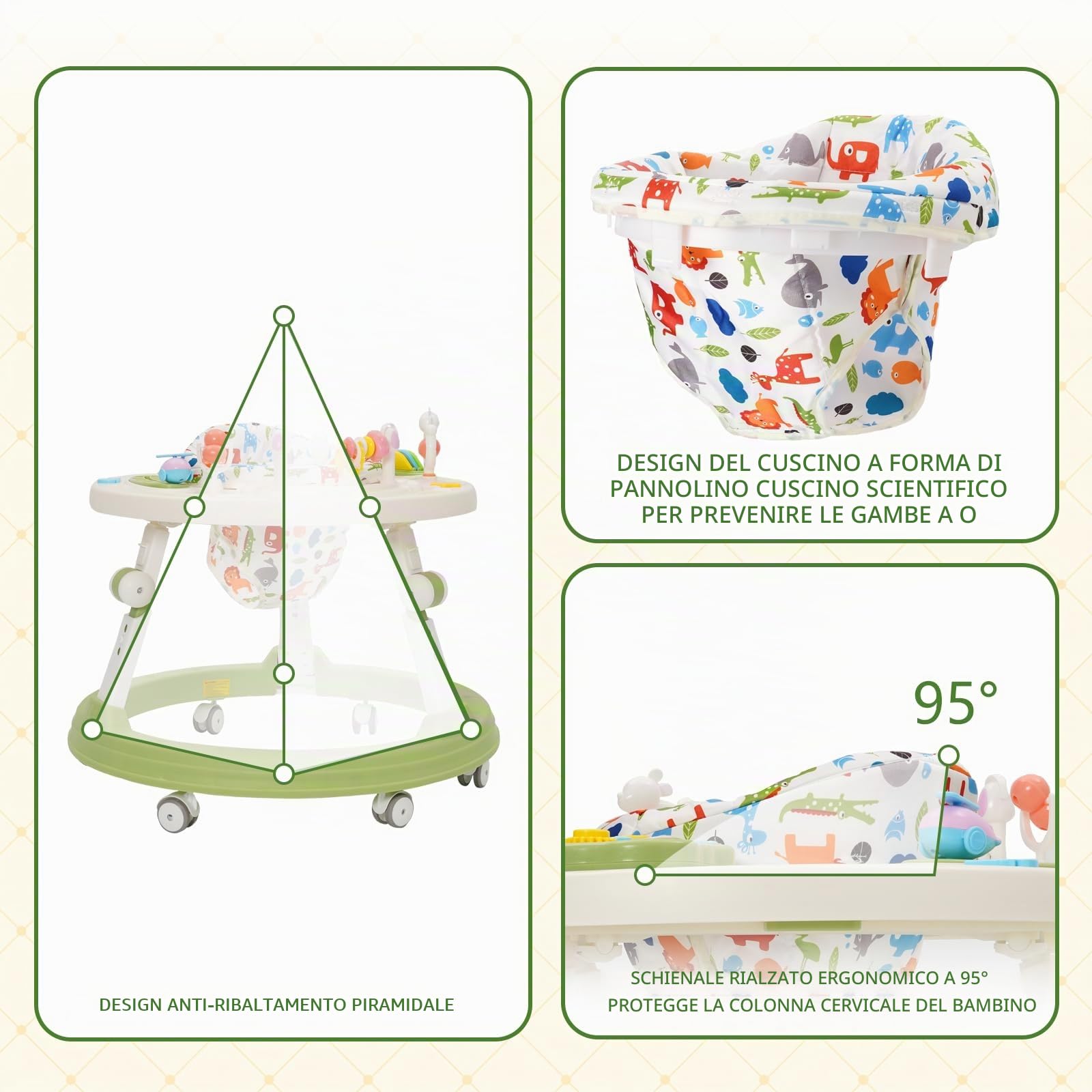 5 in 1 Girello Bambino,Pedaliera Musicale Giocattolo,Si Trasforma in un Tavolo per Costruzioni,Regolabile in Altezza e Pieghevole,Adatto a Bambini dai 6 Mesi in su che Stanno Imparando a Camminare