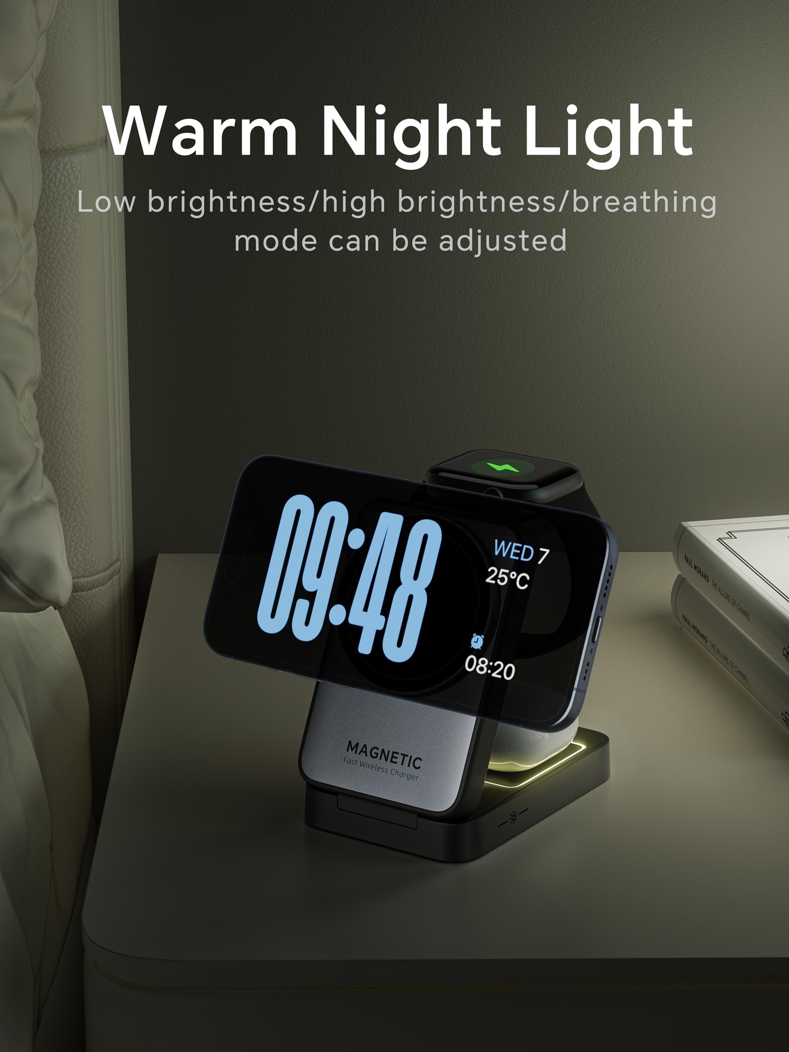 Stazione di Ricarica 3 in 1 Compatibile con MagSafe, Magnetica Caricatore Wireless,Caricabatterie Magnetico Compatibile con iPhone Serie 6/15/14/13/12 Série, AirPods 2/3/Pro, Apple Watch