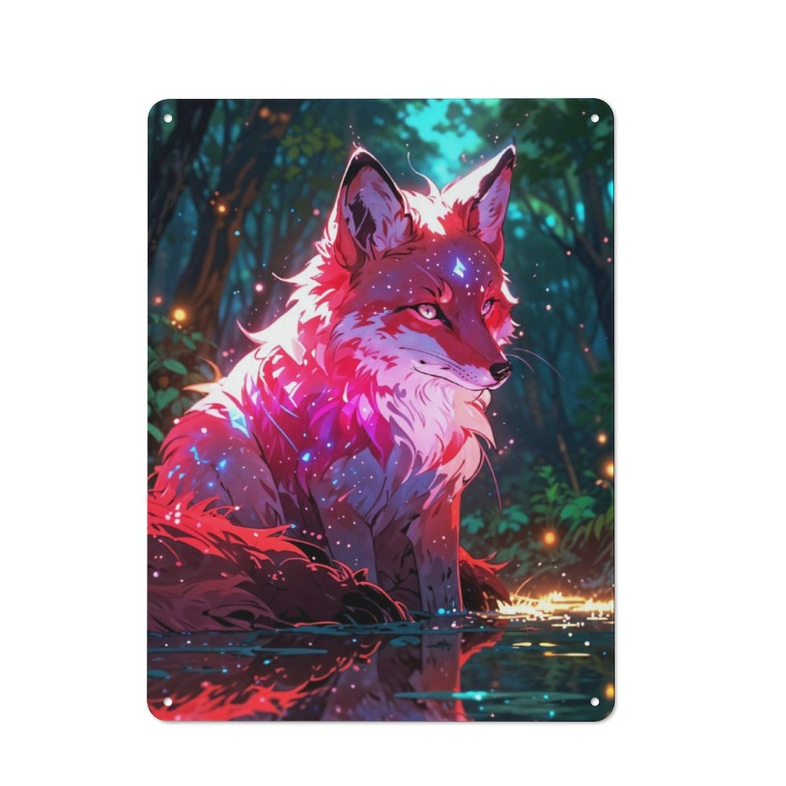 Metal Wall Sign 40x30cm Featuring Mystical Fox in Enchanted Forest for Café Or Restaurant, for An Autumn Wall Display in Café And Restaurant