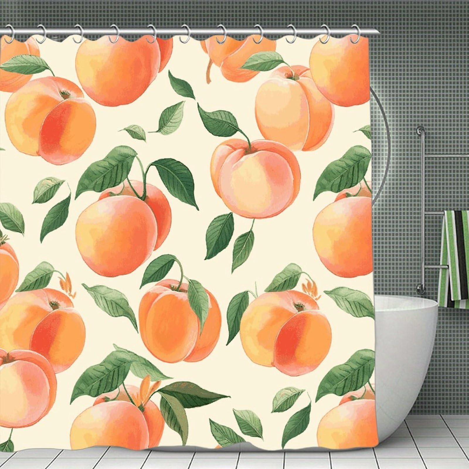 JTREHY Peach Shower Curtain Waterproof Bathroom Shower Curtain Machine Washable Bath Curtains Polyester Cloth Bath Curtains for Bathroom Showers 70.8×70.8Inch