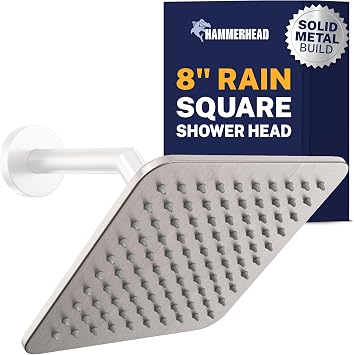 HammerHead Showers Solid Metal 8 Inch Square Rainfall Shower Head, High Flow Shower Head Optimized for Pressure, Brushed Nickel, 2.5 GPM