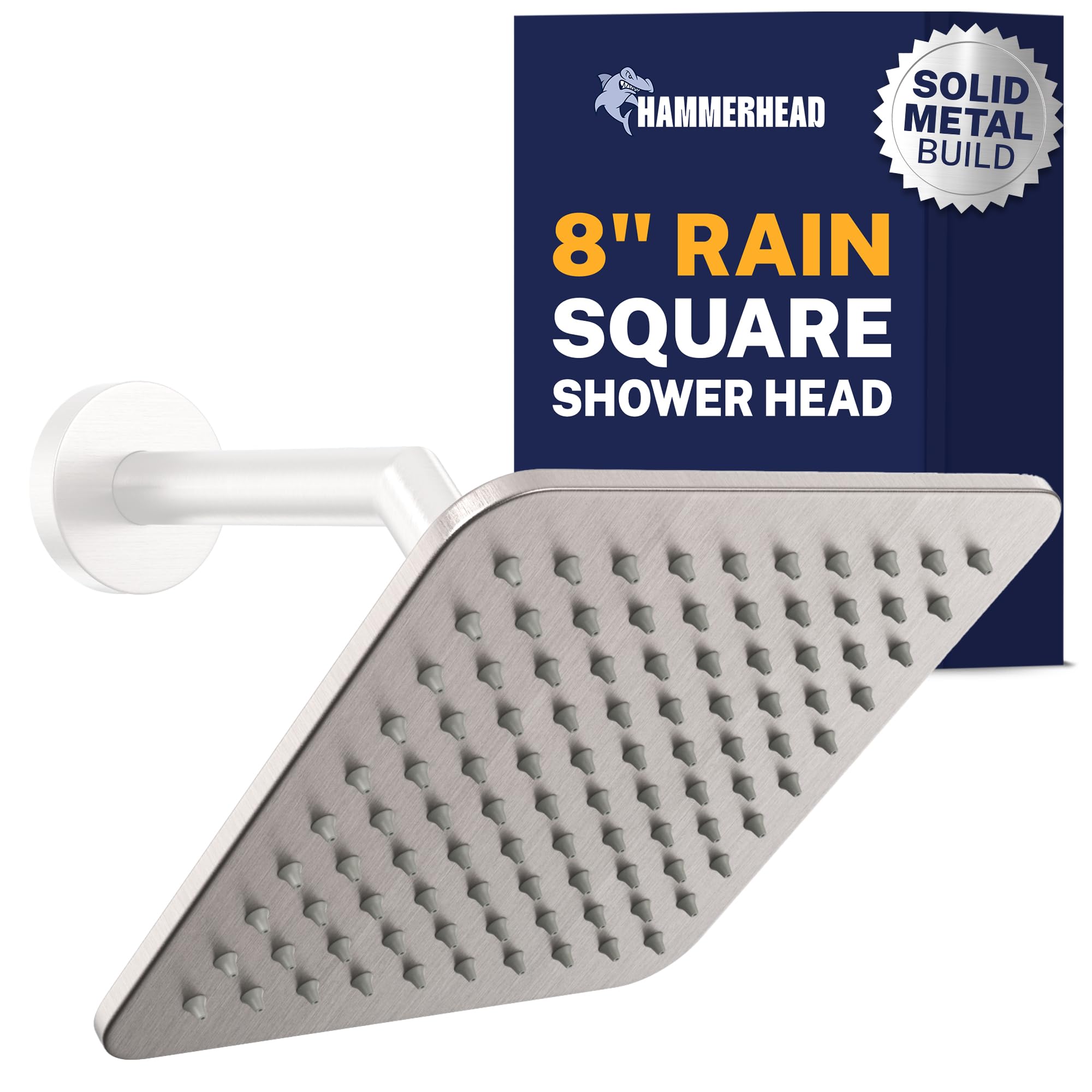 HammerHead Showers 8 Inch Square Rainfall Shower Head Brushed Nickel